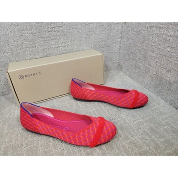 ROTHY’S Womens Size 8 Pomegranate Pink Textile Round Toe Slip On Ballet Flats - Picture 2 of 11